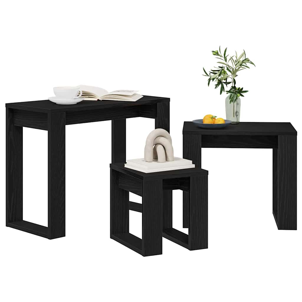 vidaXL Stolik gniazdowy 3 pcs Czarny Dąb Materiał drewnopochodny