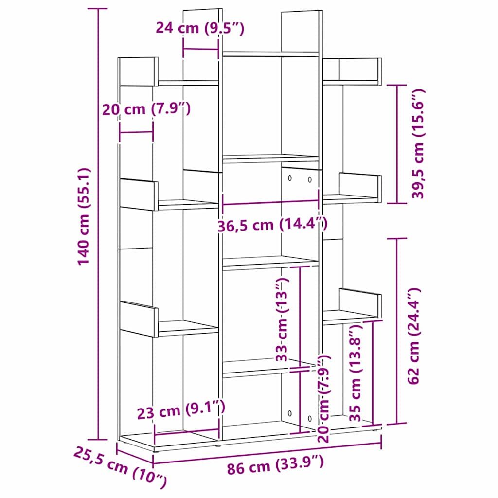 vidaXL Półka na książki Czarny Dąb 86 x 25,5 x 140 cm