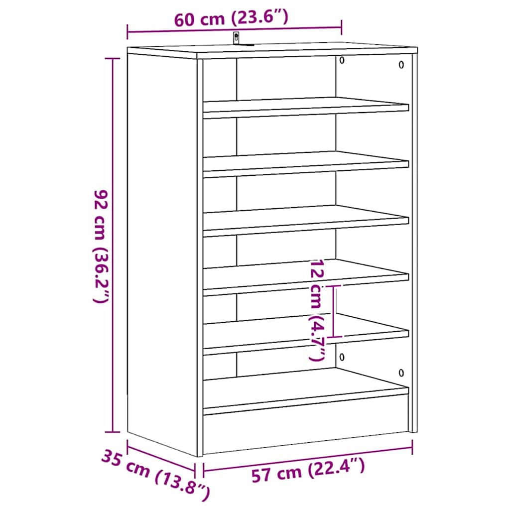 vidaXL Szafka na buty z półką Czarny Dąb 60 x 35 x 92 cm