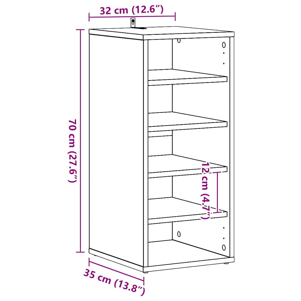 vidaXL Szafka na buty z półką Czarny Dąb 32 x 35 x 70 cm