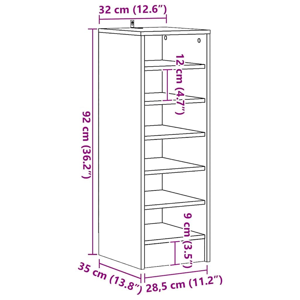 vidaXL Szafka na buty z półką Czarny Dąb 32 x 35 x 90 cm