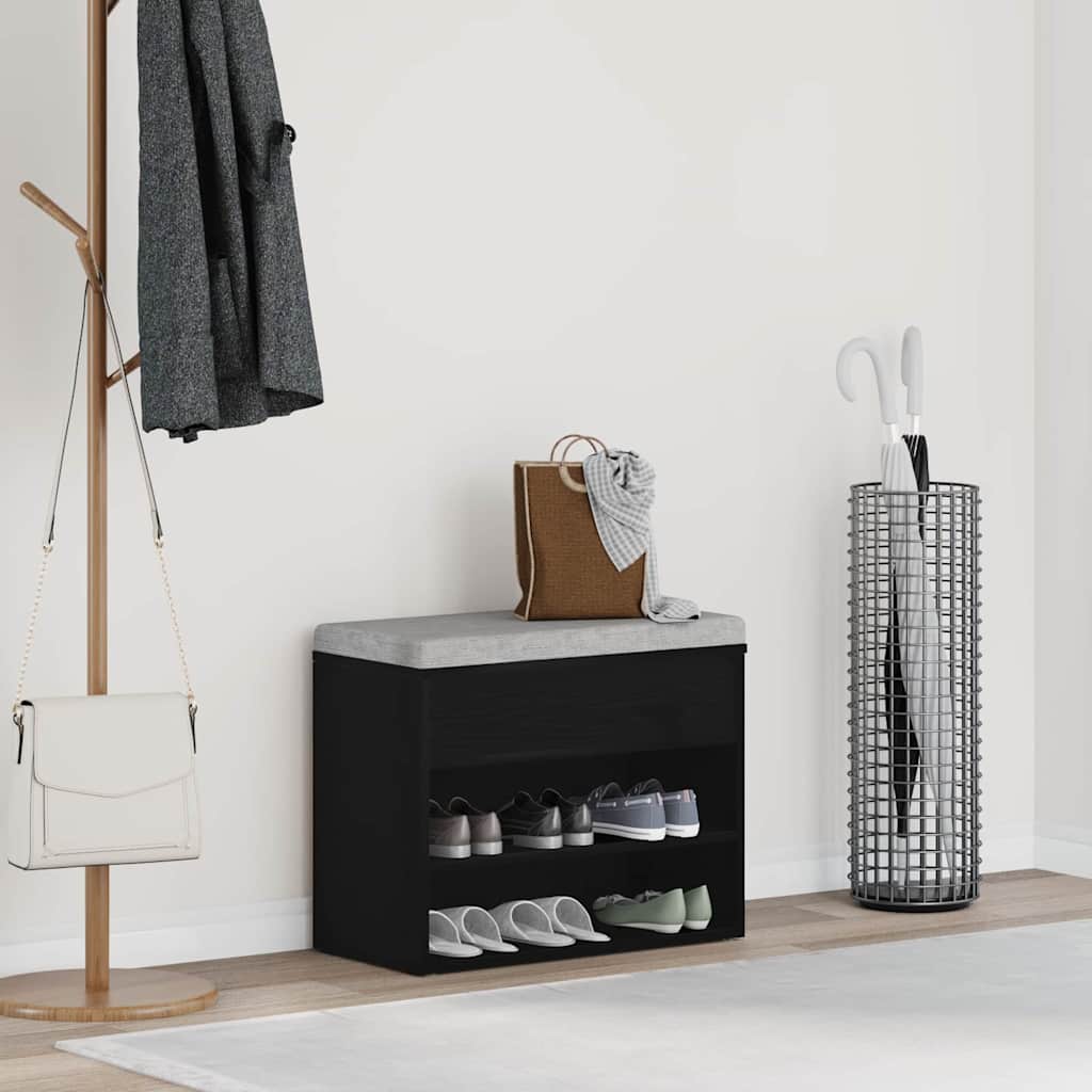 vidaXL Ławka na buty z półką Czarny Dąb 60 x 30 x 45 cm