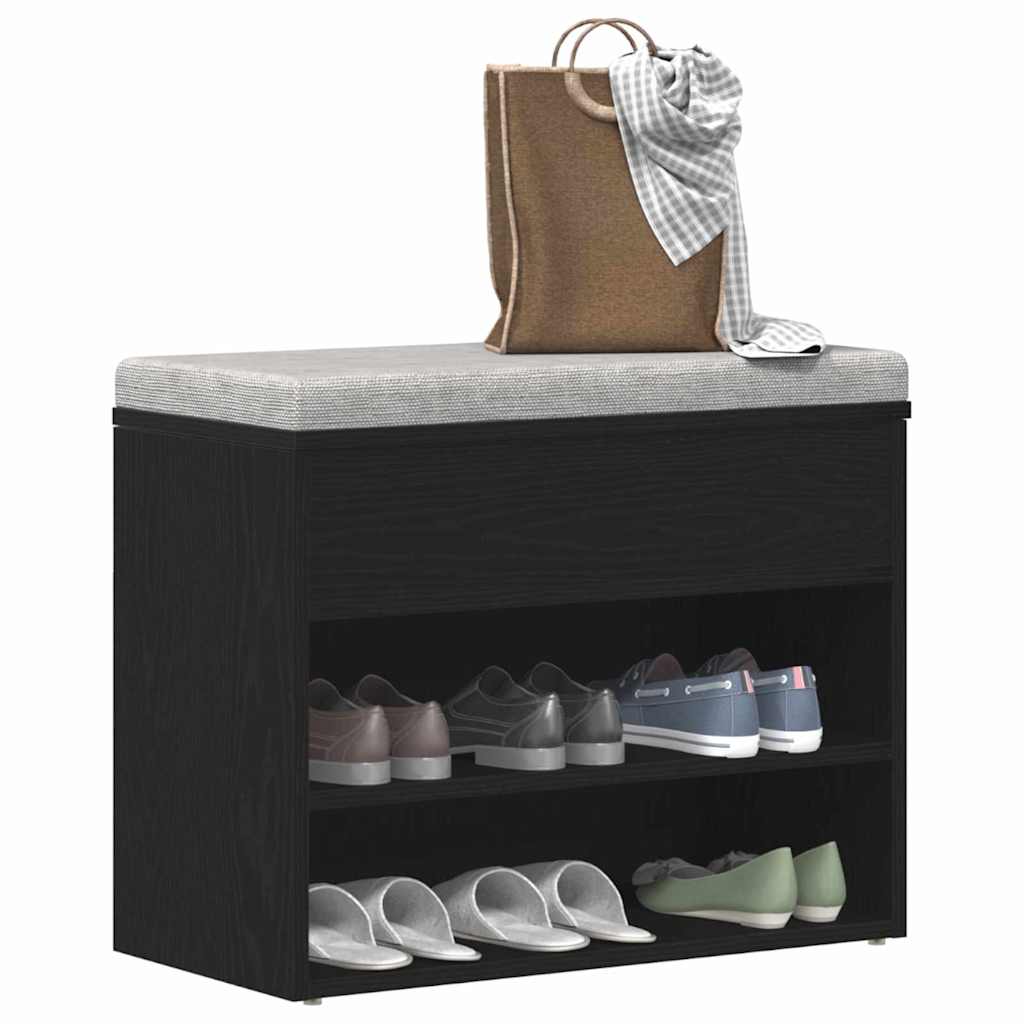 vidaXL Ławka na buty z półką Czarny Dąb 60 x 30 x 45 cm