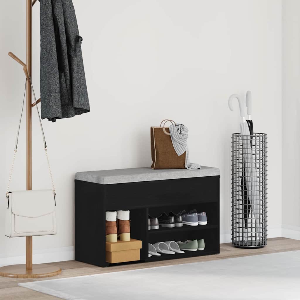 vidaXL Ławka na buty z półką Czarny Dąb 80 x 30 x 45 cm