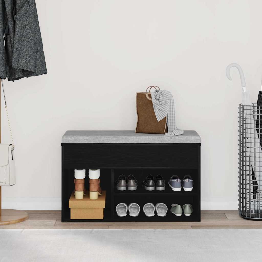 vidaXL Ławka na buty z półką Czarny Dąb 80 x 30 x 45 cm