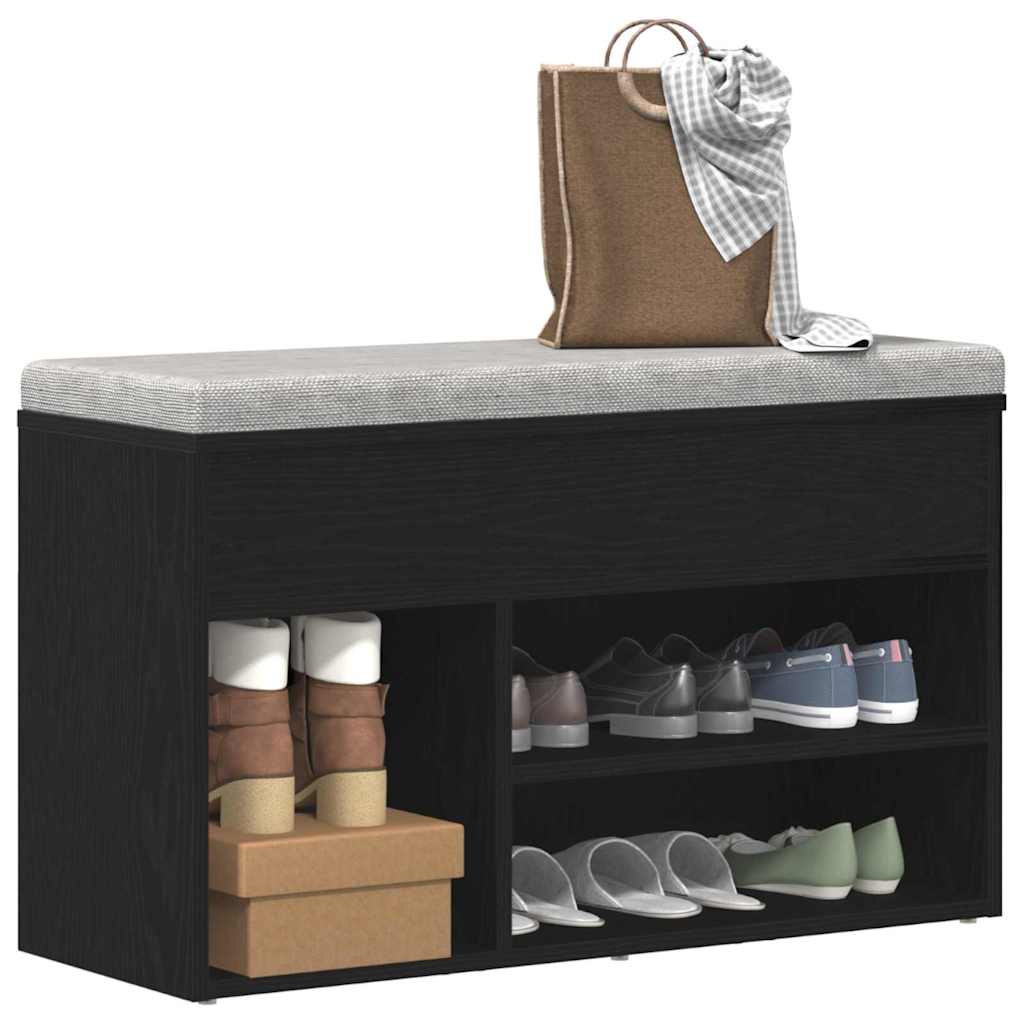 vidaXL Ławka na buty z półką Czarny Dąb 80 x 30 x 45 cm