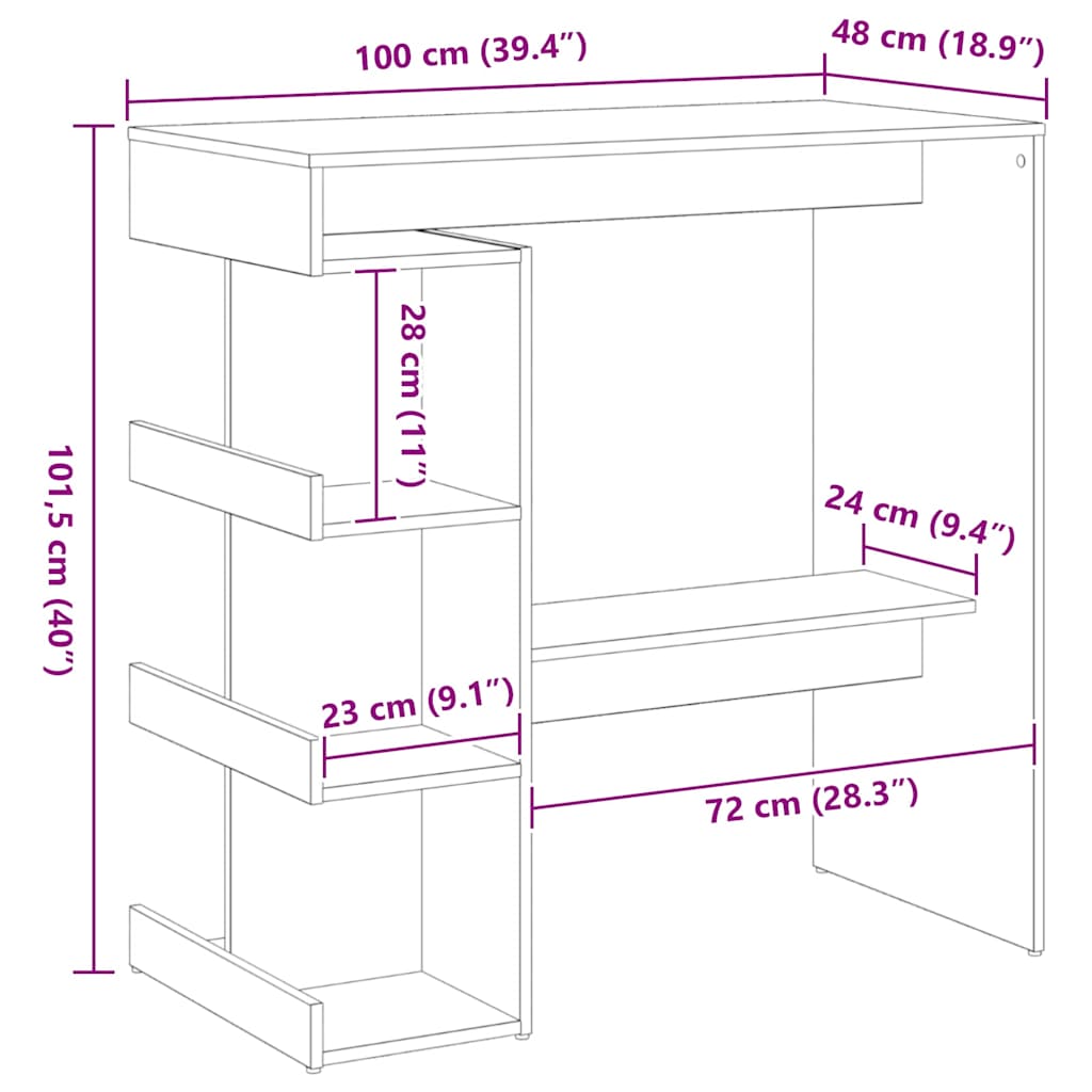 vidaXL Stół barowy z półką Czarny Dąb 100 x 48 x 101,5 cm