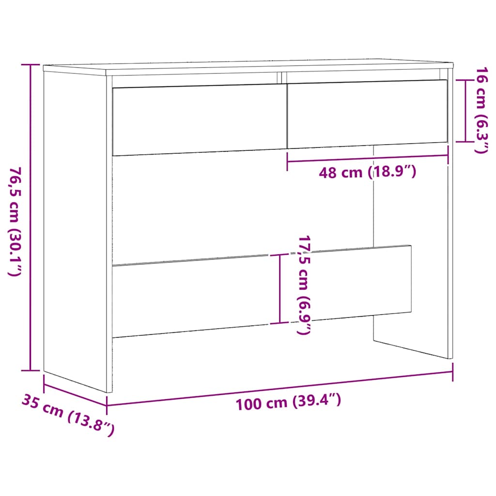 vidaXL Konsola Czarny Dąb 100 x 35 x 76,5 cm Materiał drewnopochodny