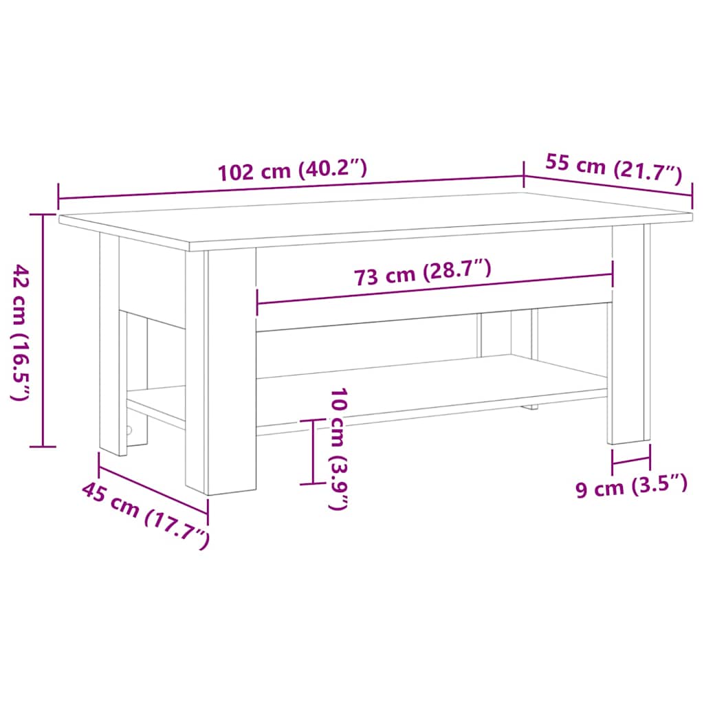 vidaXL Stolik kawowy Czarny Dąb 102 x 55 x 42 cm