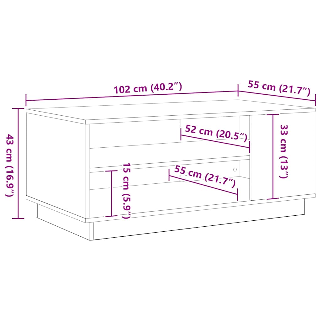 vidaXL Stolik kawowy Czarny Dąb 102 x 55 x 43 cm