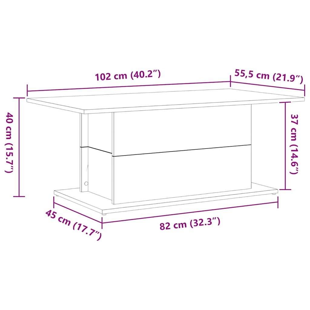 vidaXL Stolik kawowy Czarny Dąb 102 x 55,5 x 40 cm