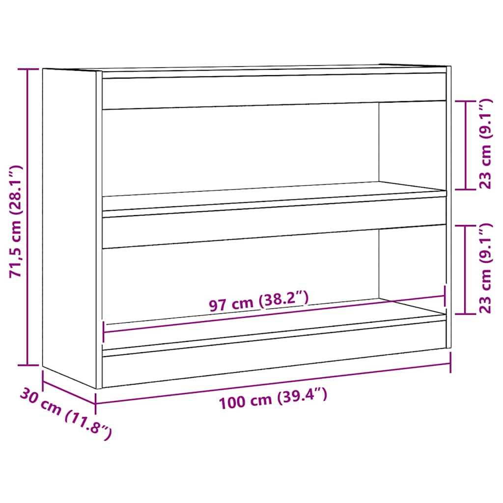 vidaXL Półka na książki 2 poziomy 100 x 30 x 72 cm Drewno inżynieryjne