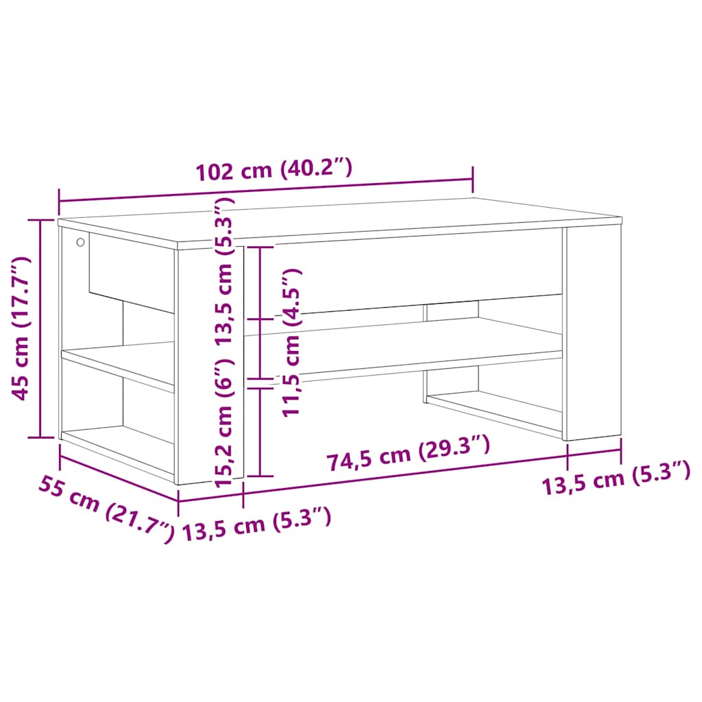 vidaXL Stolik kawowy Dąb rzemieślniczy 102 x 55 x 45 cm
