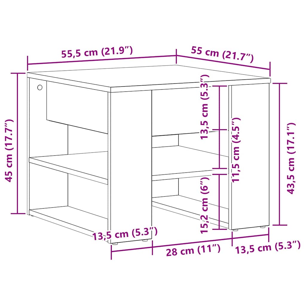 vidaXL Stolik kawowy Czarny Dąb 55,5 x 55 x 45 cm