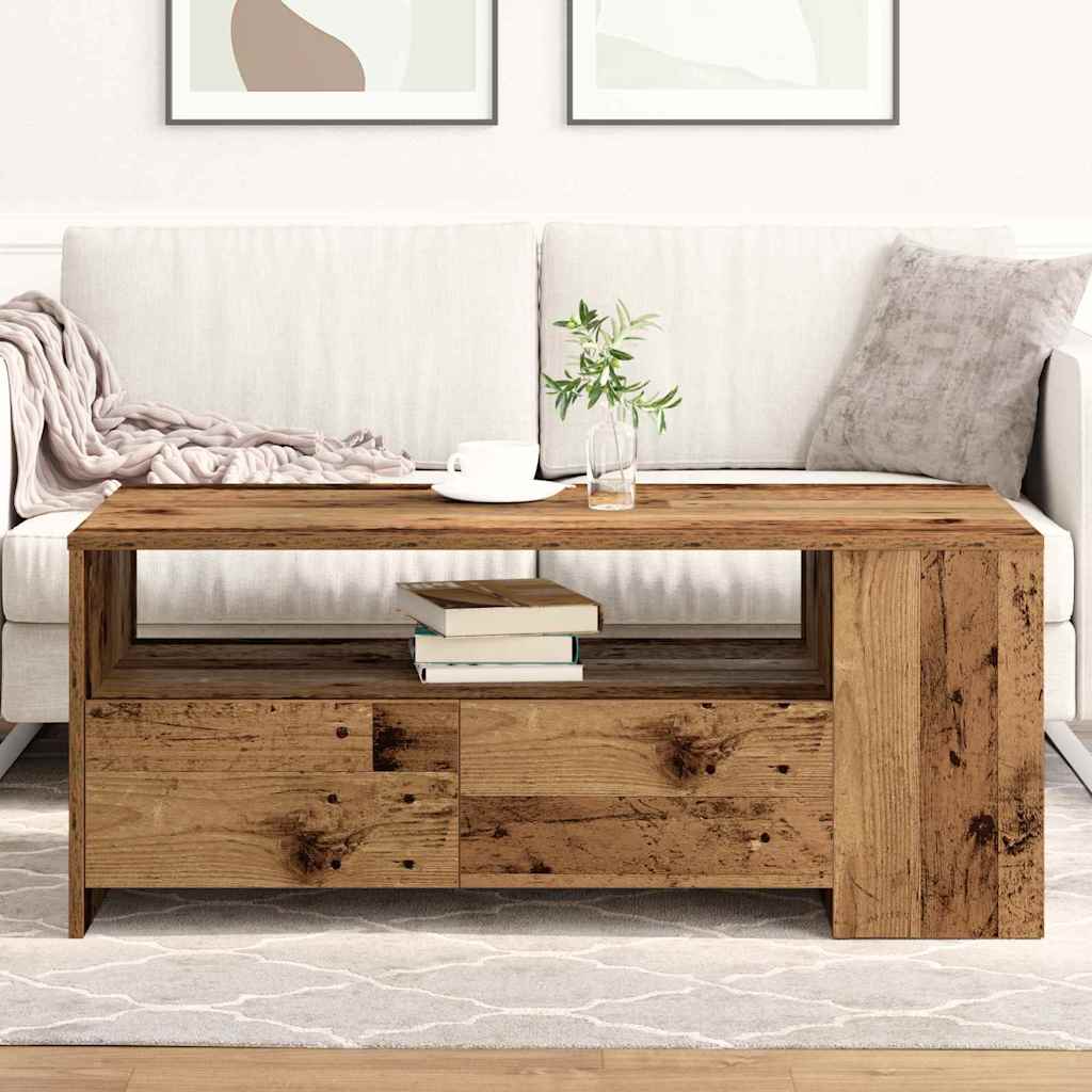 vidaXL Stolik kawowy z szufladą Stare drewno 102 x 55 x 43,5 cm