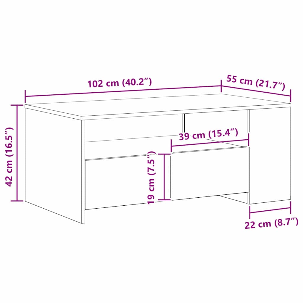 vidaXL Stolik kawowy z szufladą Stare drewno 102 x 55 x 43,5 cm
