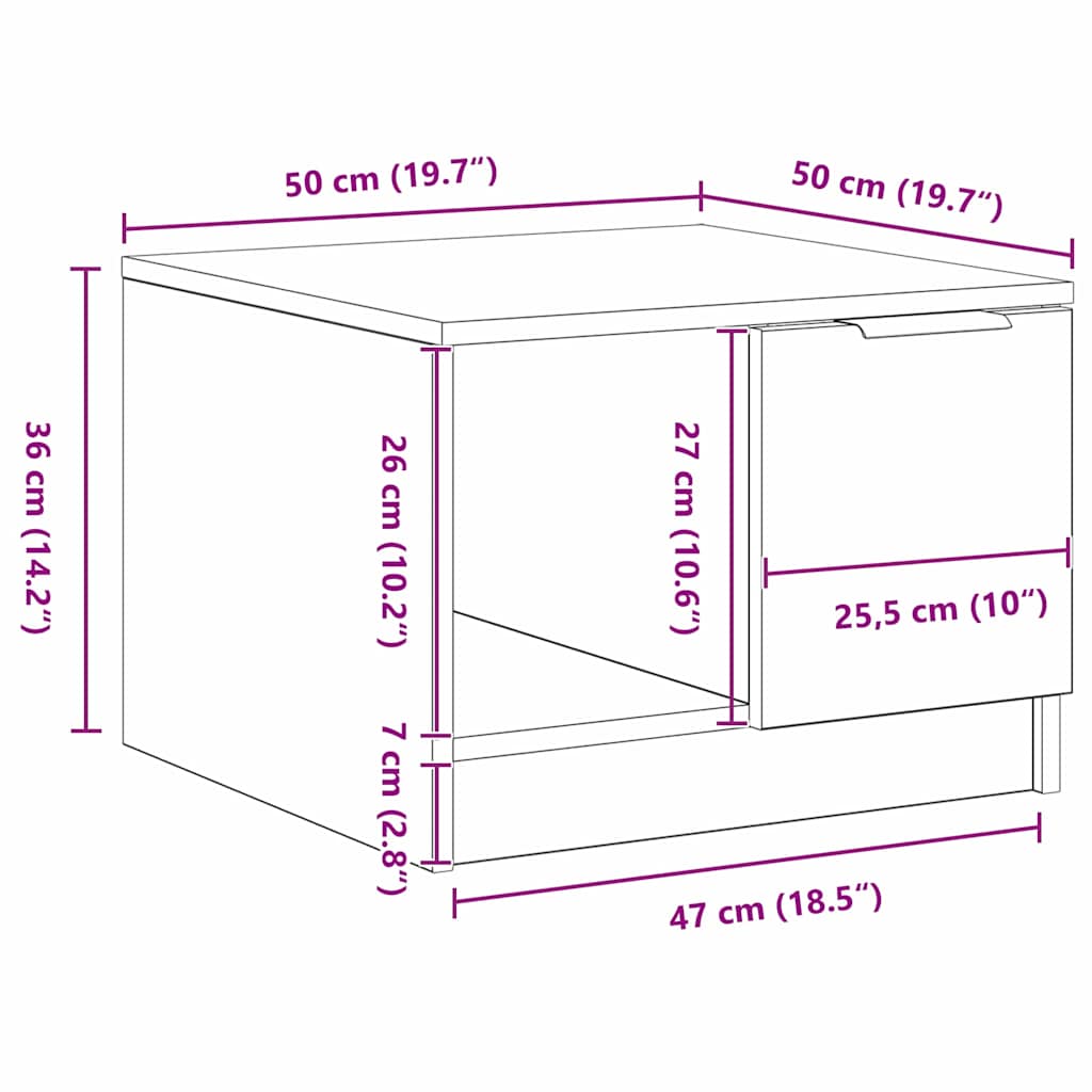 vidaXL Stolik kawowy with Drawer Czarny dąb 50 x 50 x 36 cm