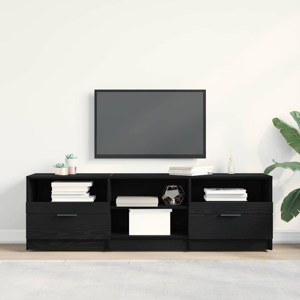 vidaXL Szafka pod telewizor z szufladą Czarny Dąb 150 x 33,5 x 45 cm