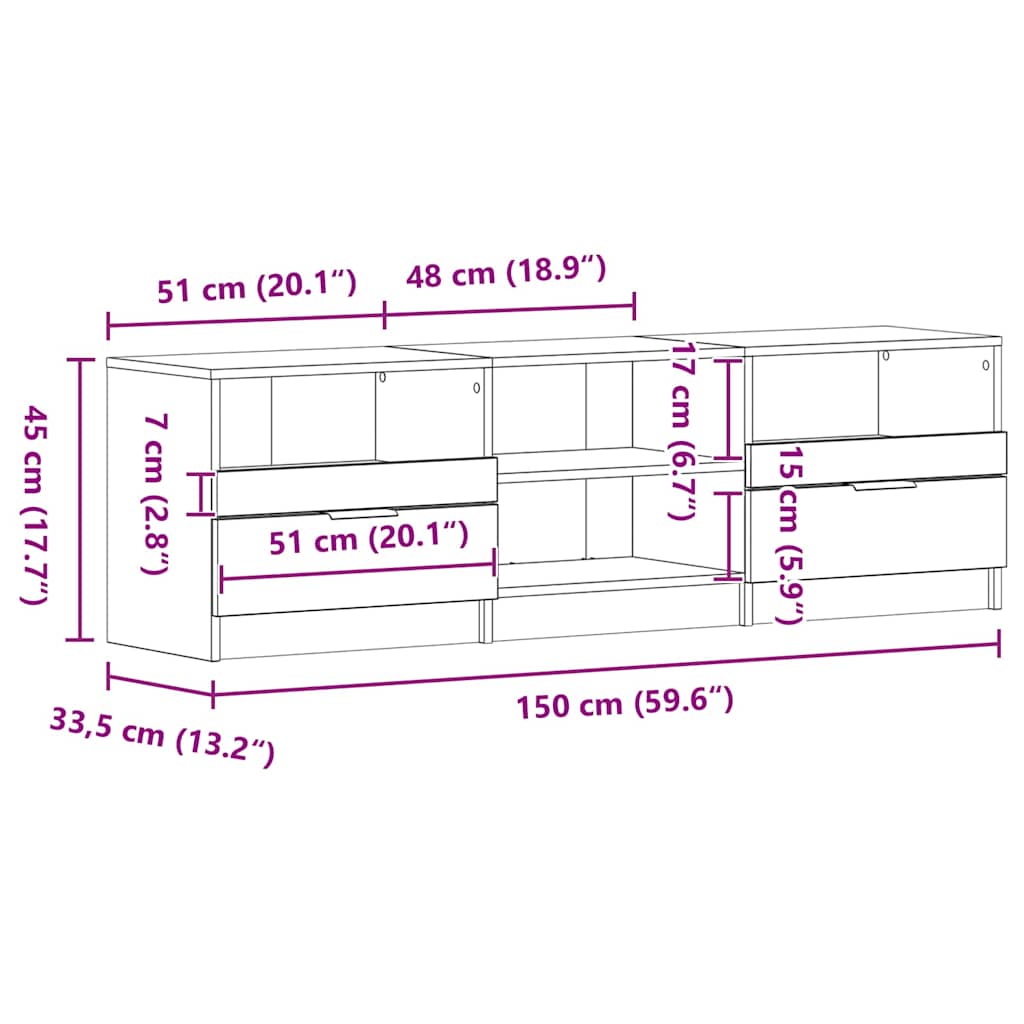 vidaXL Szafka pod telewizor z szufladą Czarny Dąb 150 x 33,5 x 45 cm