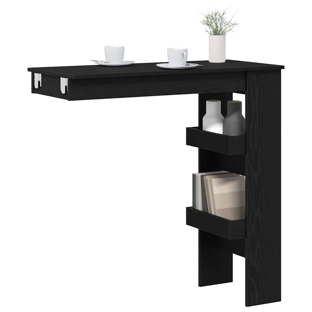 vidaXL Stół Barowy Ścienny z półką Czarny Dąb 102 x 45 x 103,5 cm