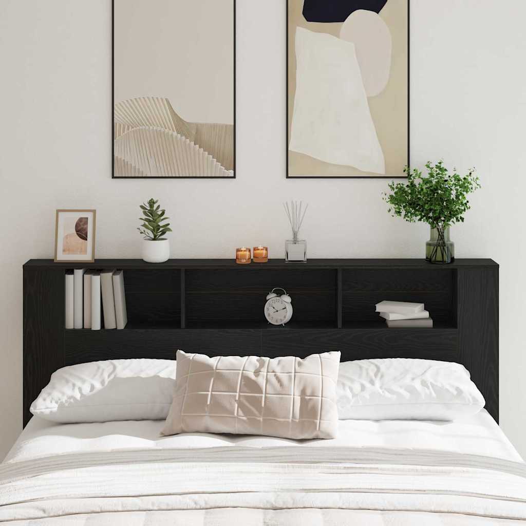 vidaXL Szafka z zagłówkiem z półką Czarny Dąb 200 x 18,5 x 102,5 cm
