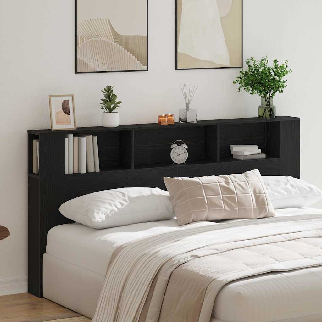 vidaXL Szafka z zagłówkiem z półką Czarny Dąb 200 x 18,5 x 102,5 cm