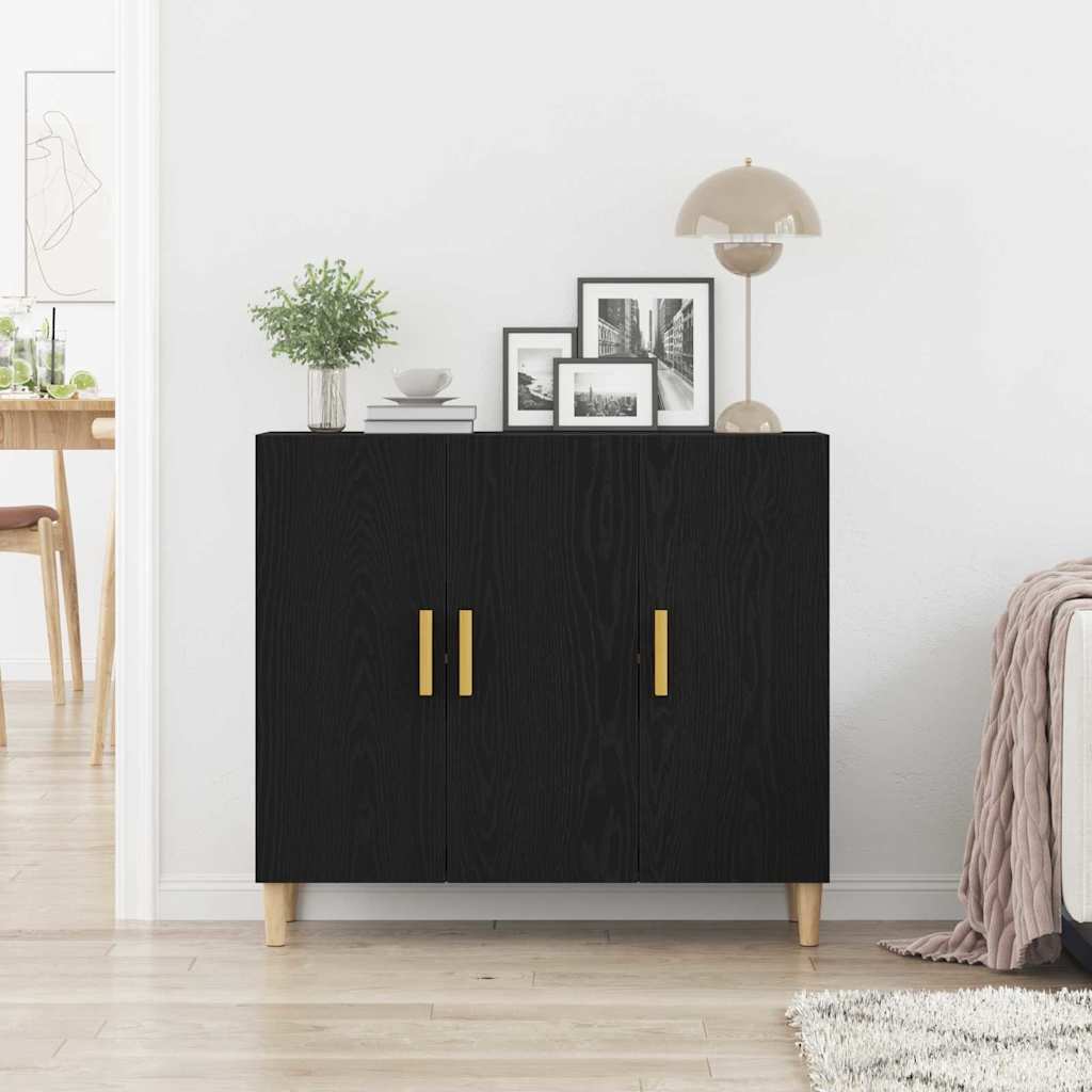 vidaXL Bufet Czarny Dąb 90 x 34 x 80 cm Materiał drewnopochodny