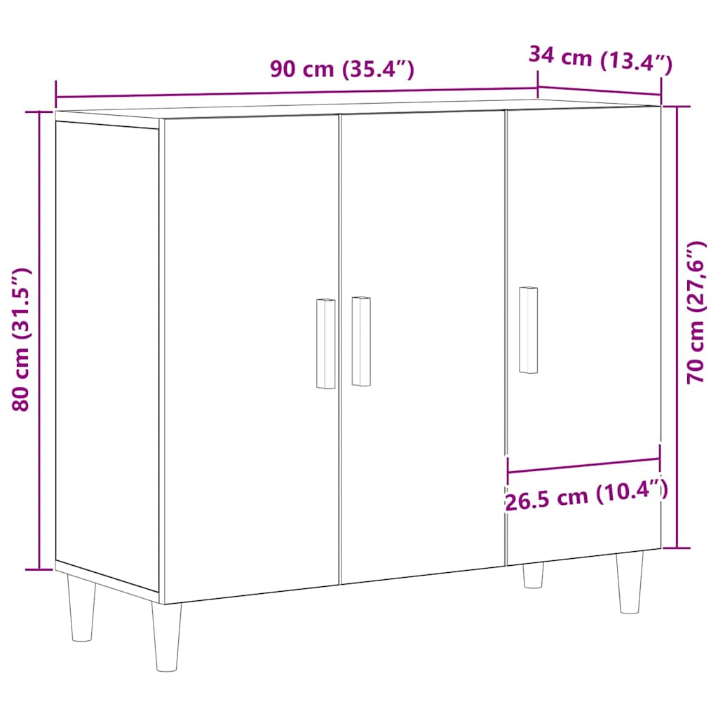 vidaXL Bufet Czarny Dąb 90 x 34 x 80 cm Materiał drewnopochodny