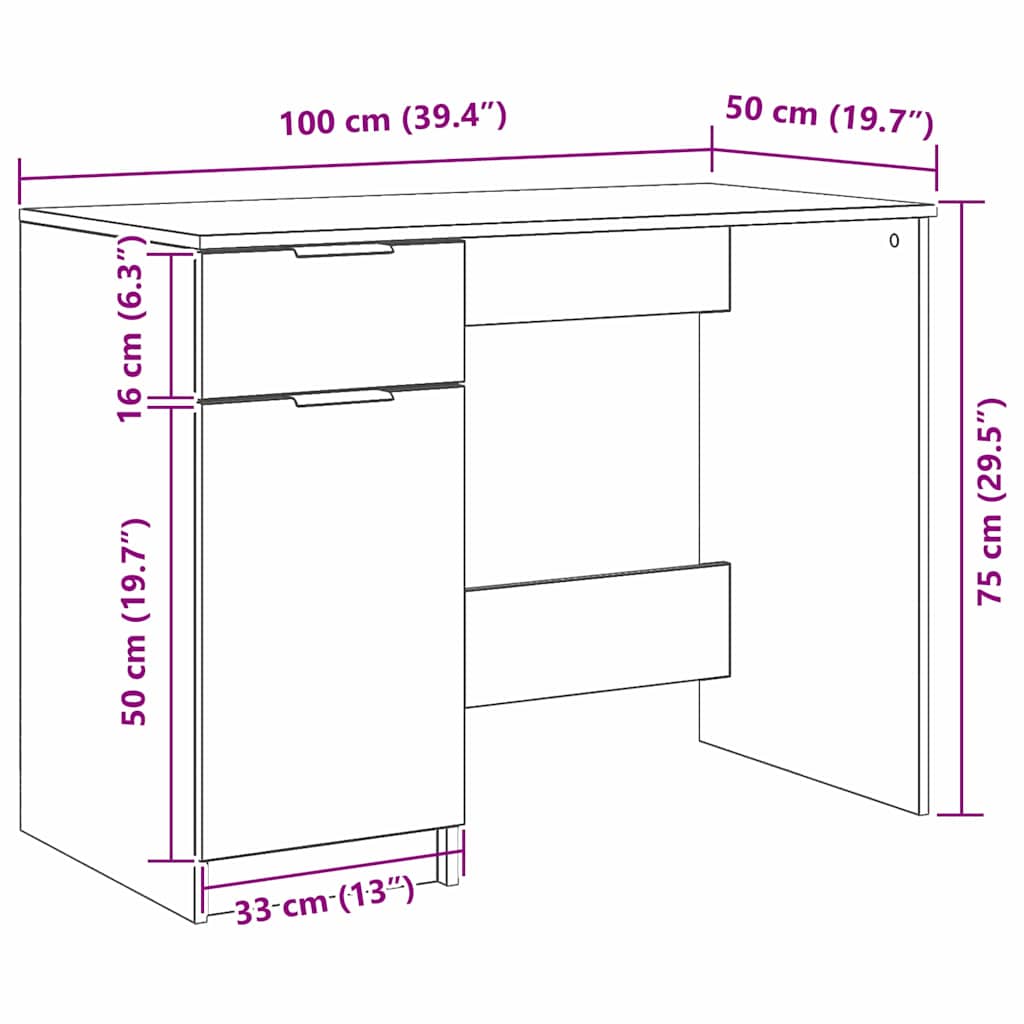 vidaXL Biurko Czarny Dąb 100 x 50 x 75 cm Materiał drewnopochodny