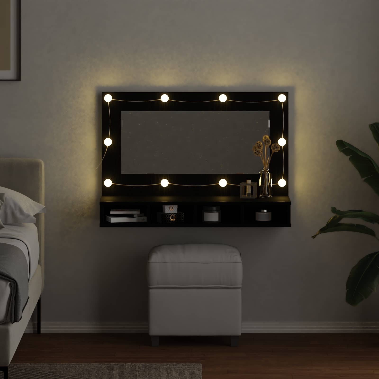 vidaXL Szafka z lustrem Ze LED Lights Czarny Dąb 90 x 31,5 x 62 cm