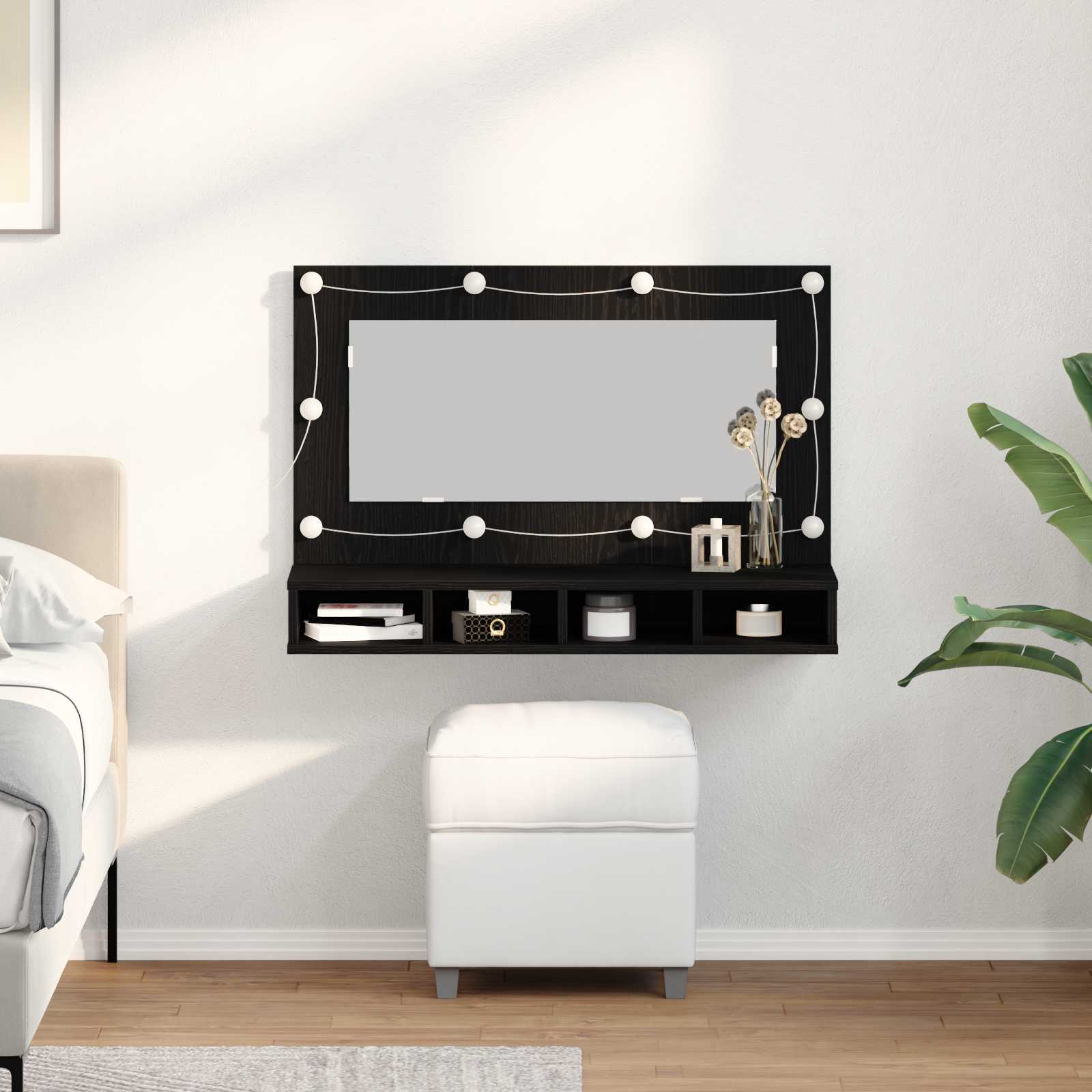 vidaXL Szafka z lustrem Ze LED Lights Czarny Dąb 90 x 31,5 x 62 cm