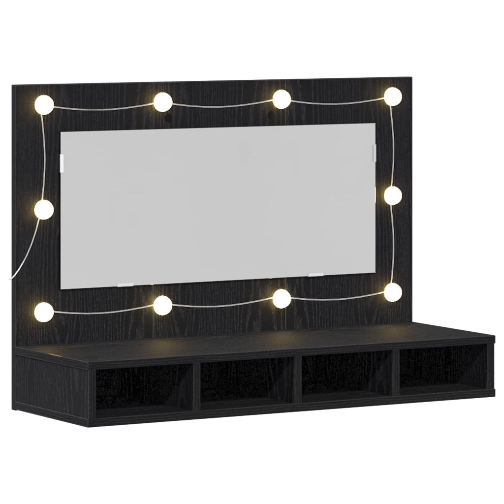 vidaXL Szafka z lustrem Ze LED Lights Czarny Dąb 90 x 31,5 x 62 cm
