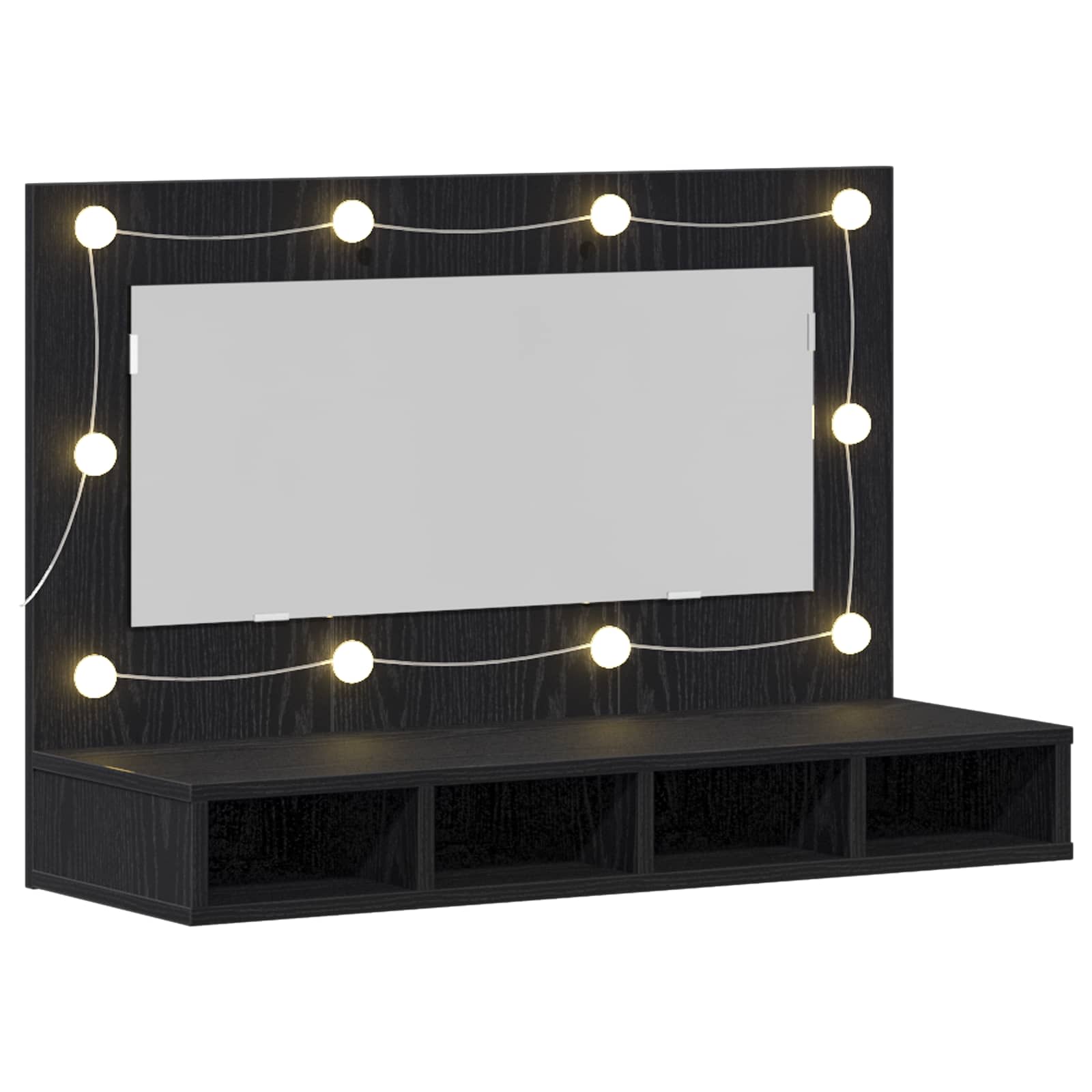 vidaXL Szafka z lustrem Ze LED Lights Czarny Dąb 90 x 31,5 x 62 cm