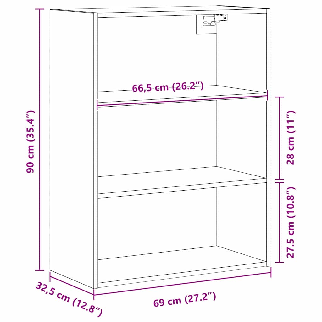 vidaXL Wisząca Szafka Ścienna Czarny Dąb 69,5 x 32,5 x 90 cm