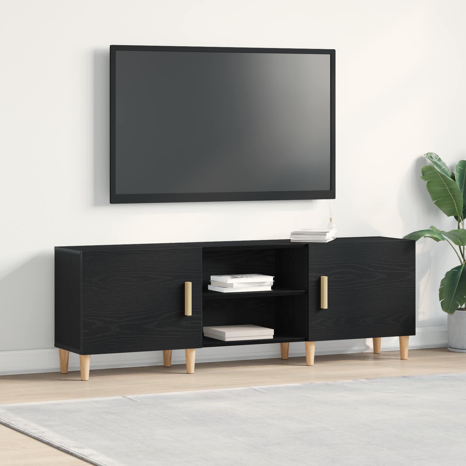 vidaXL Szafka pod telewizor Czarny Dąb 150 x 30 x 50 cm