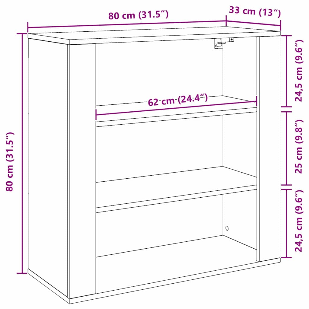 vidaXL Szafka ścienna z półką Czarny Dąb 80 x 33 x 80 cm