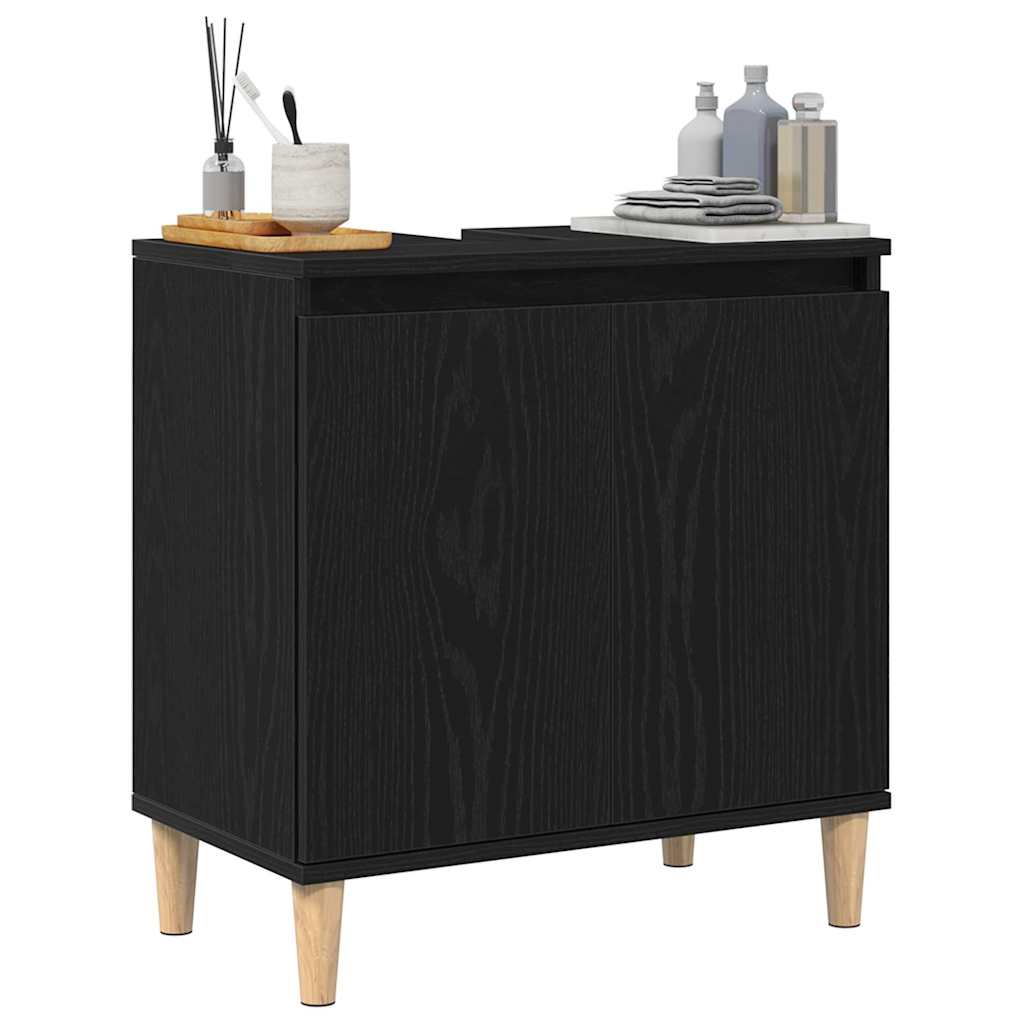vidaXL Szafka pod umywalkę z półką Czarny Dąb 58 x 33 x 60 cm