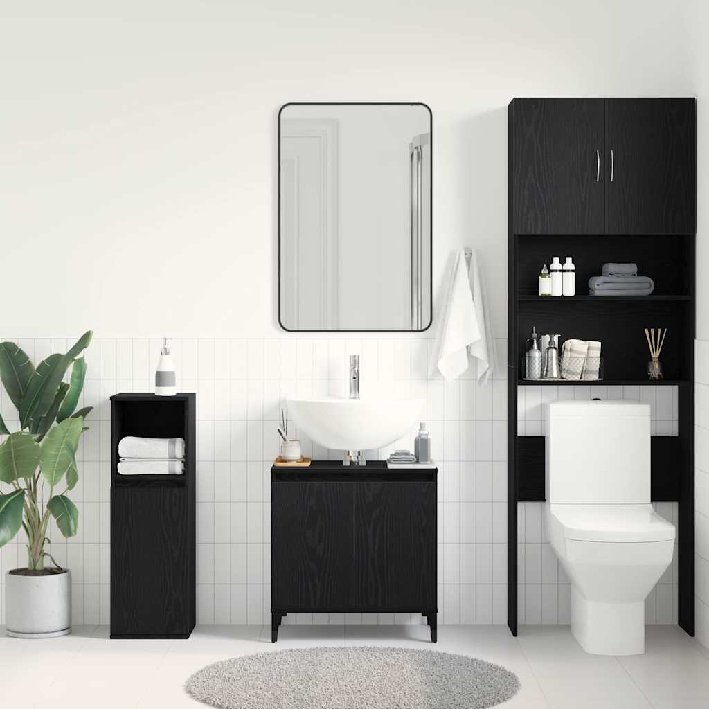 vidaXL Szafka pod umywalkę z półką Czarny Dąb 58 x 33 x 60 cm