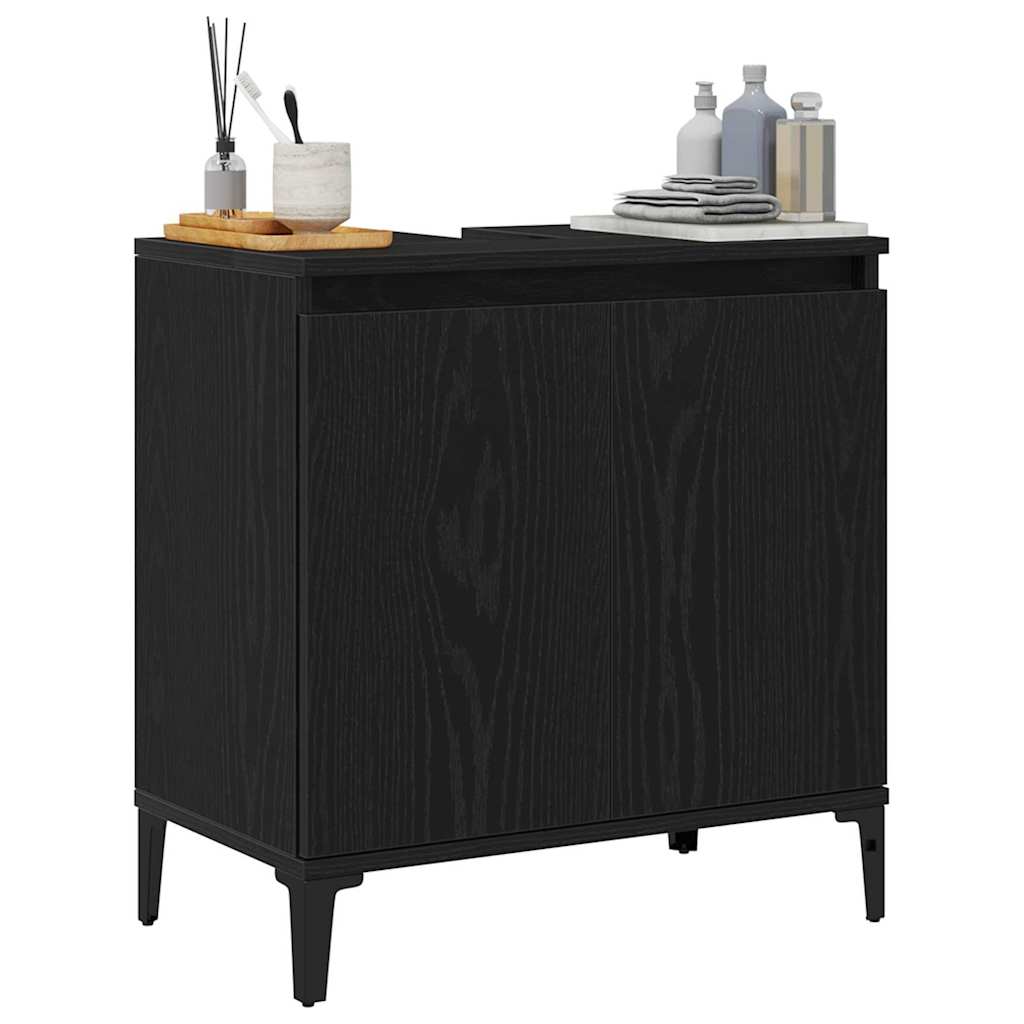 vidaXL Szafka pod umywalkę z półką Czarny Dąb 58 x 33 x 60 cm