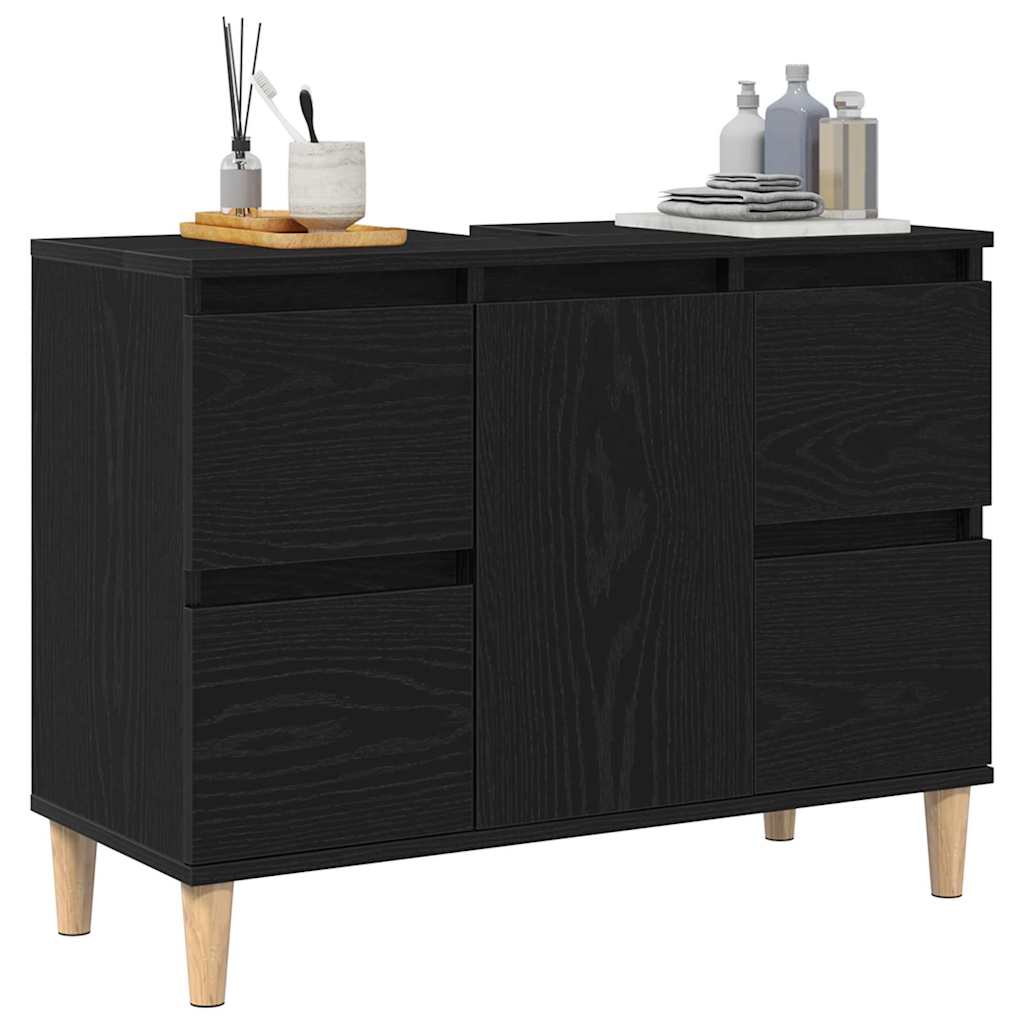 vidaXL Szafka pod umywalkę z szufladą Czarny Dąb 80 x 33 x 60 cm