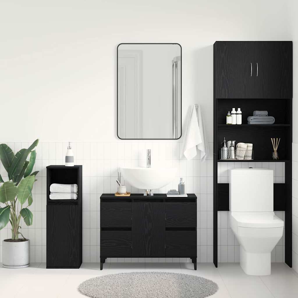 vidaXL Szafka pod umywalkę z szufladą Czarny Dąb 80 x 33 x 60 cm