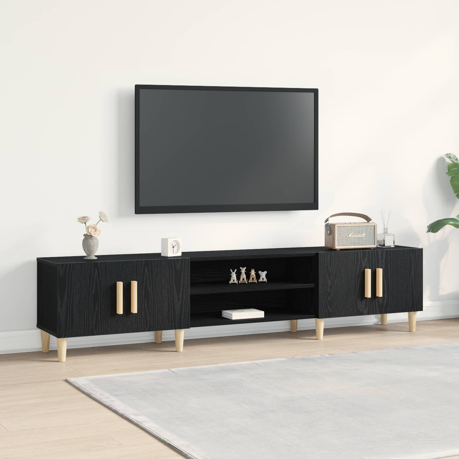 vidaXL Szafka pod telewizor Czarny Dąb 180 x 31,5 x 40 cm