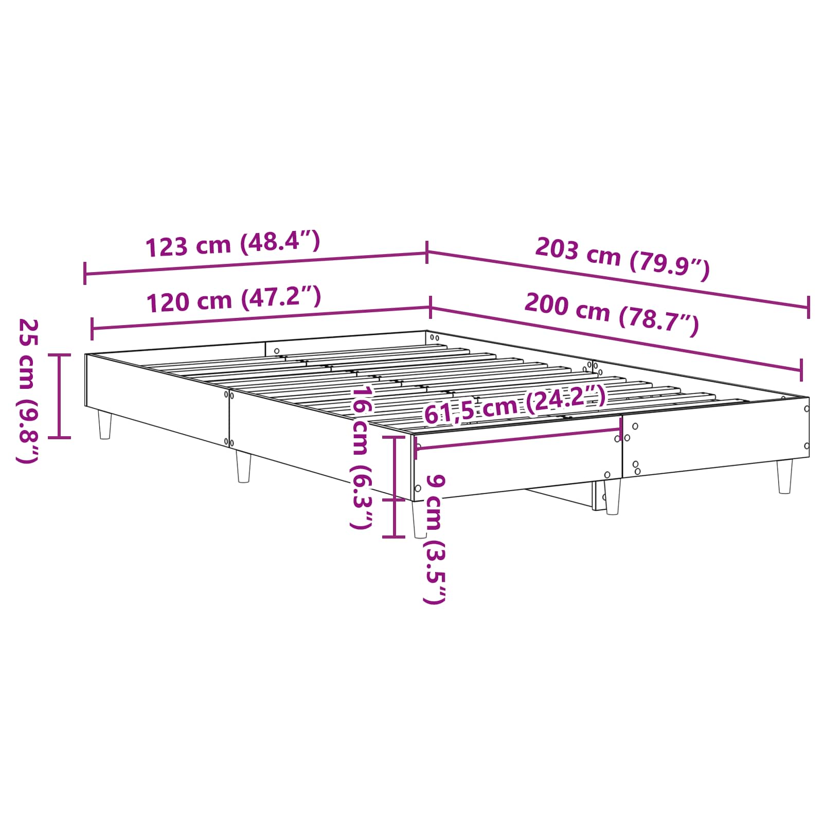 vidaXL Ramka łóżka Czarny Dąb 203 x 123 x 25 cm