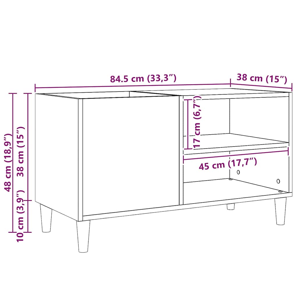 vidaXL Szafka na płyty winylowe Czarny dąb 84,5 x 38 x 48 cm
