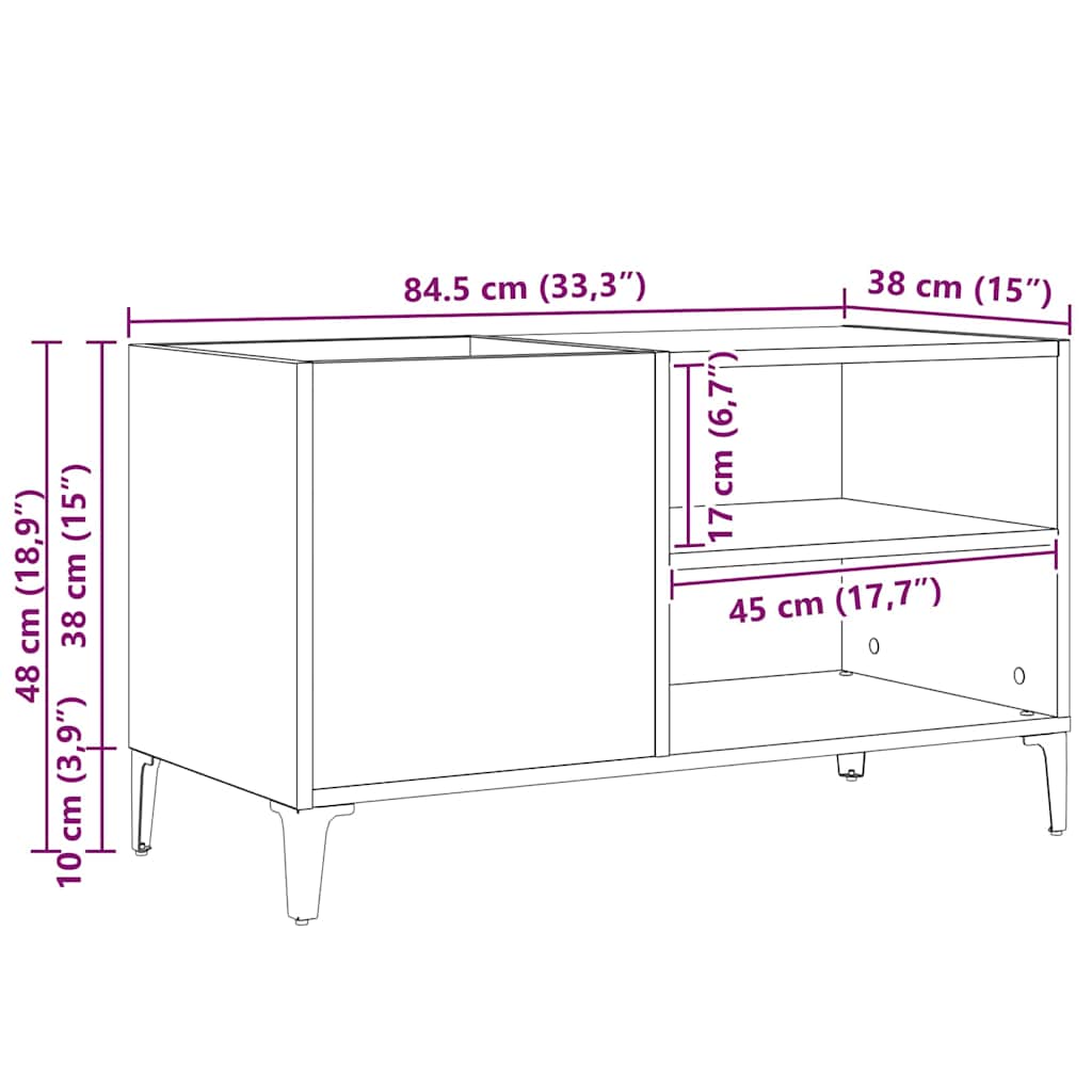 vidaXL Szafka na płyty winylowe z półką Czarny Dąb 84,5 x 38 x 48 cm