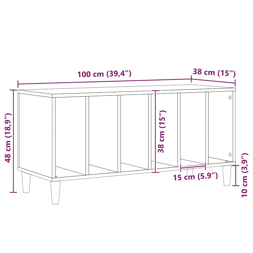 vidaXL Szafka na płyty winylowe z półką Czarny Dąb 100 x 38 x 48 cm