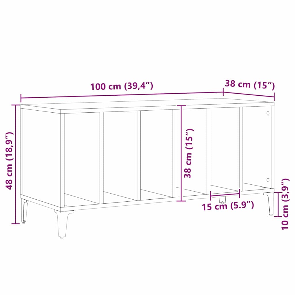 vidaXL Szafka na płyty winylowe z półką Czarny Dąb 100 x 38 x 48 cm