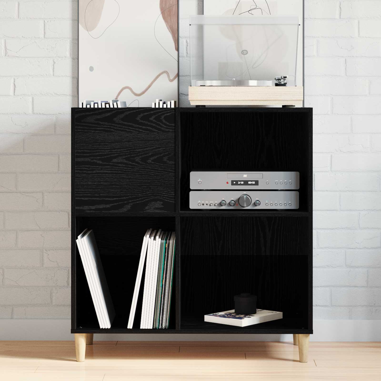 vidaXL Szafka na płyty winylowe z półką Czarny Dąb 84,5 x 38 x 89 cm