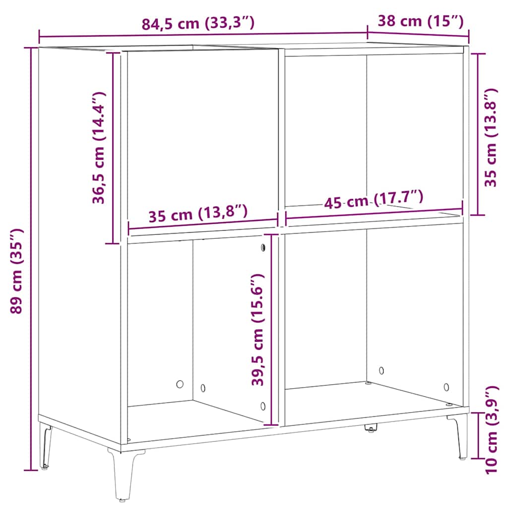 vidaXL Szafka na płyty winylowe z półką Czarny Dąb 84,5 x 38 x 89 cm