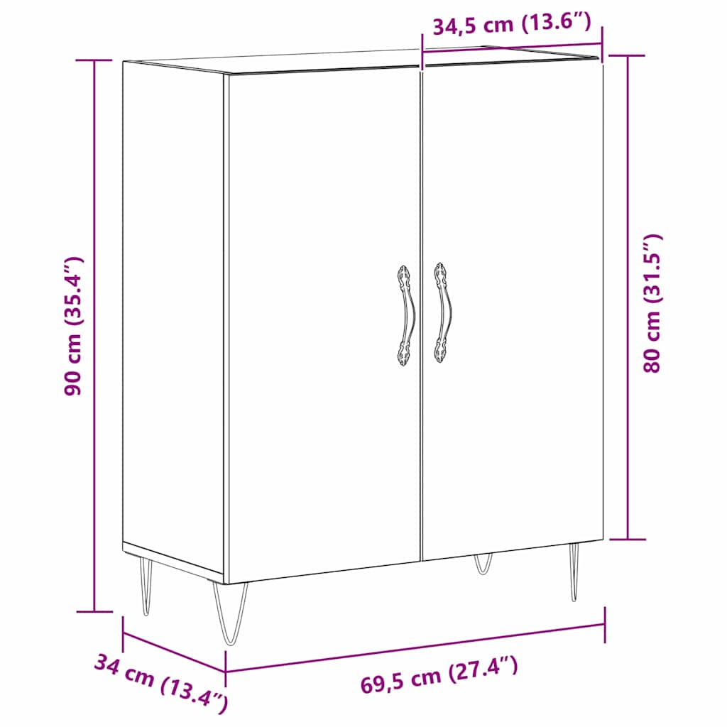 vidaXL Bufet Czarny Dąb 69,5 x 34 x 90 cm Drewno inżynieryjne